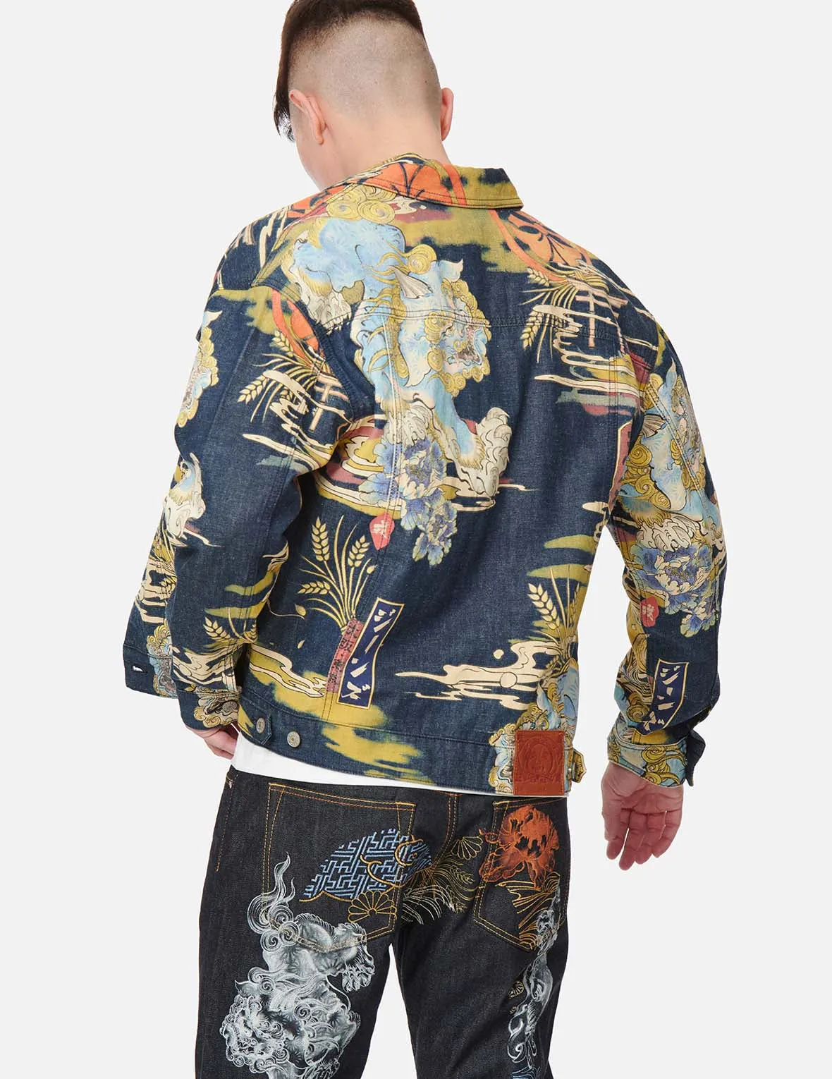 Komainu Vintage Japanese Painting Print Denim Jacket