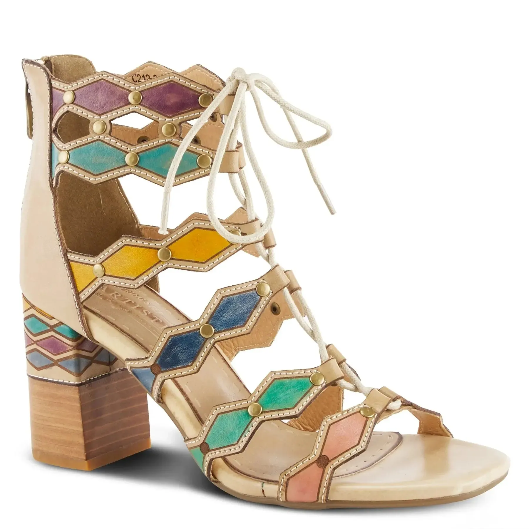 L'ARTISTE ARTDECO SANDALS - BEIGE MULT LEATHER