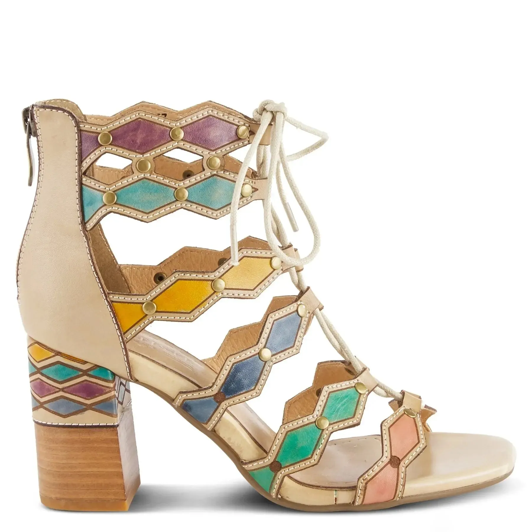 L'ARTISTE ARTDECO SANDALS - BEIGE MULT LEATHER