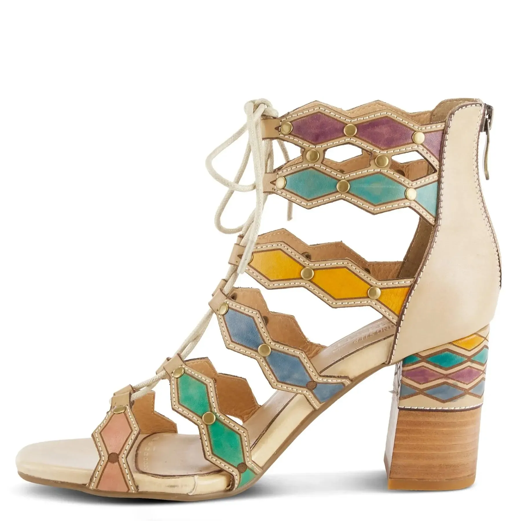 L'ARTISTE ARTDECO SANDALS - BEIGE MULT LEATHER