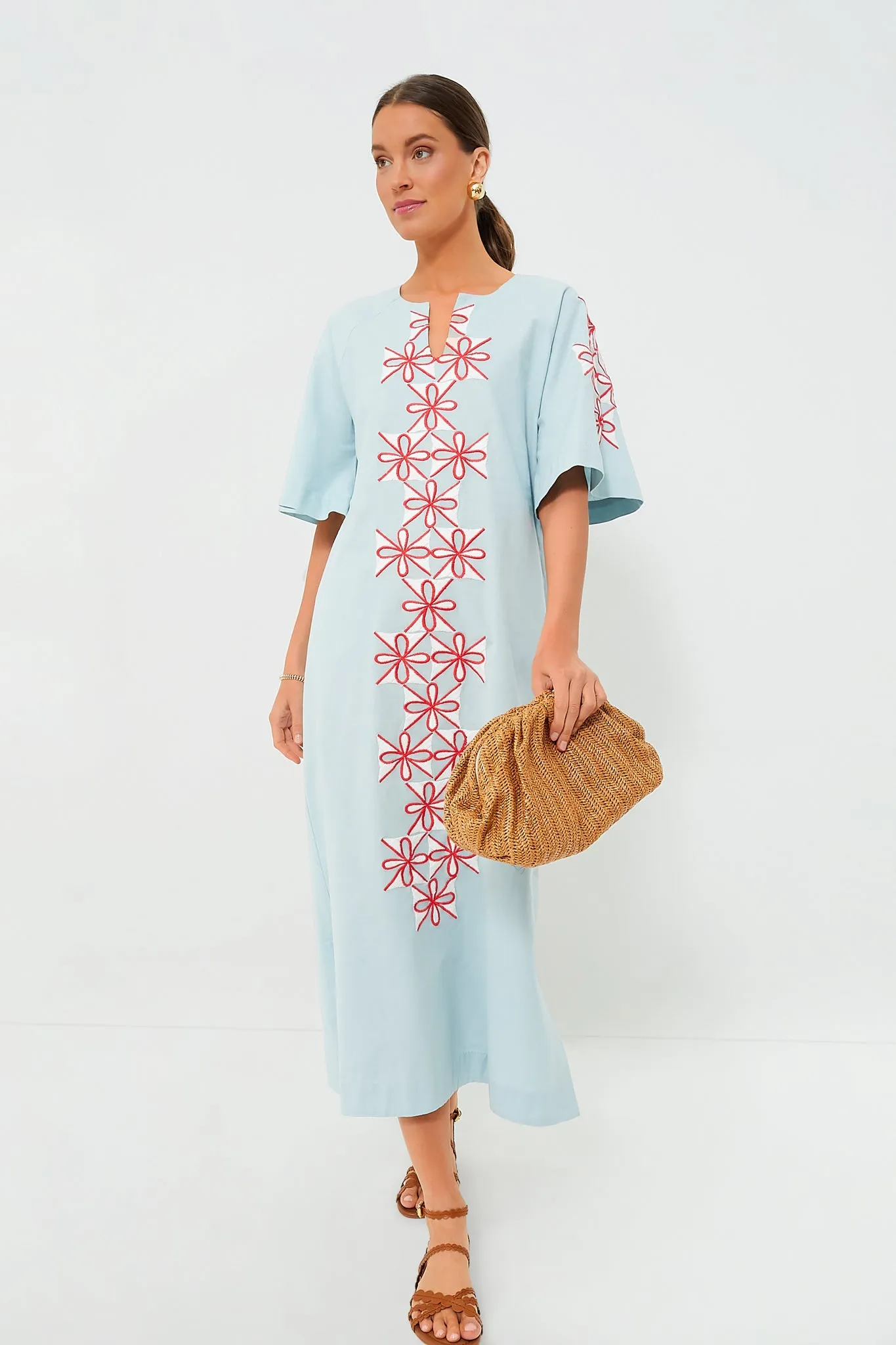 Light Blue Gambit Print Charming Caftan Maxi Dress