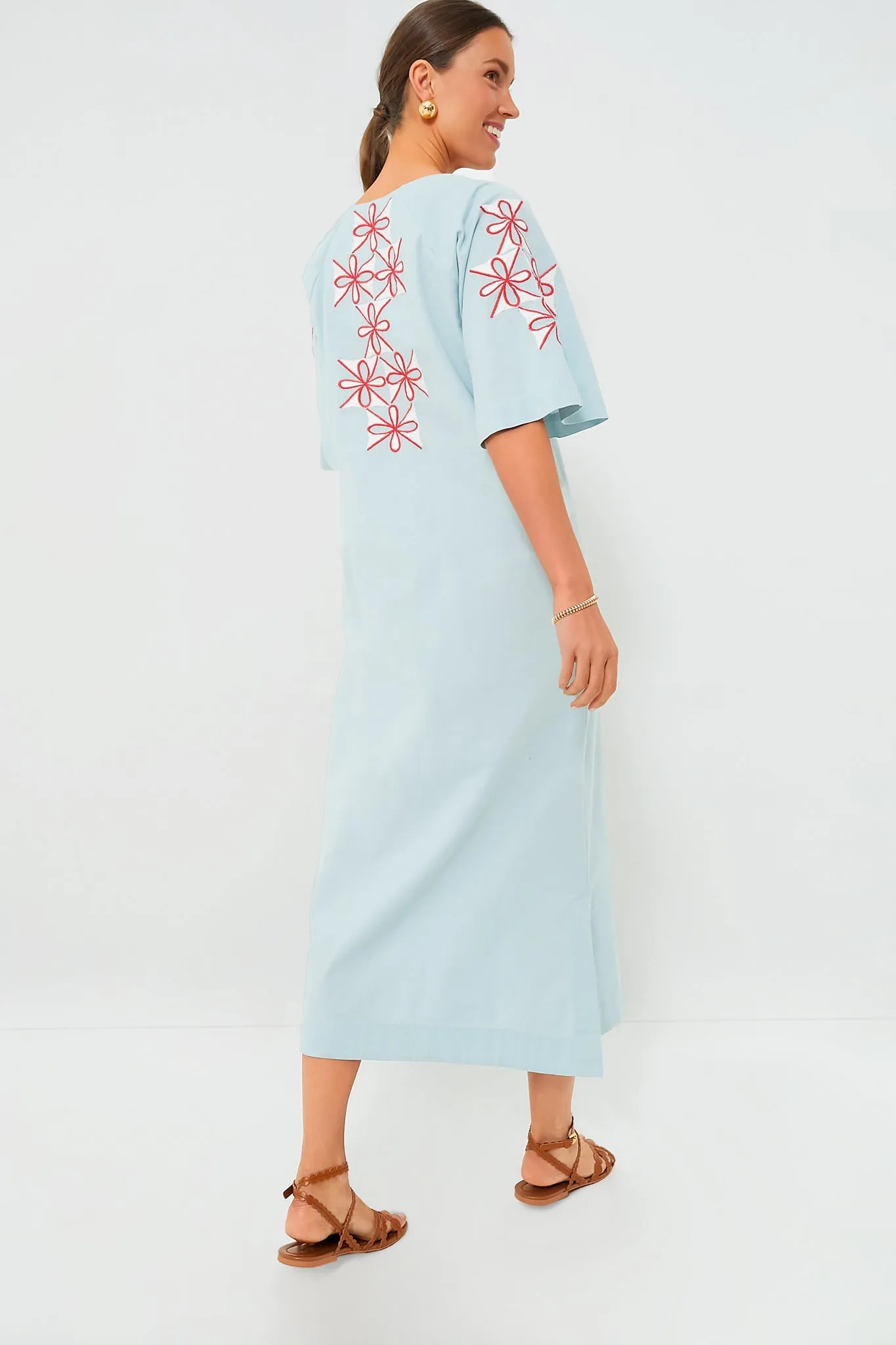 Light Blue Gambit Print Charming Caftan Maxi Dress