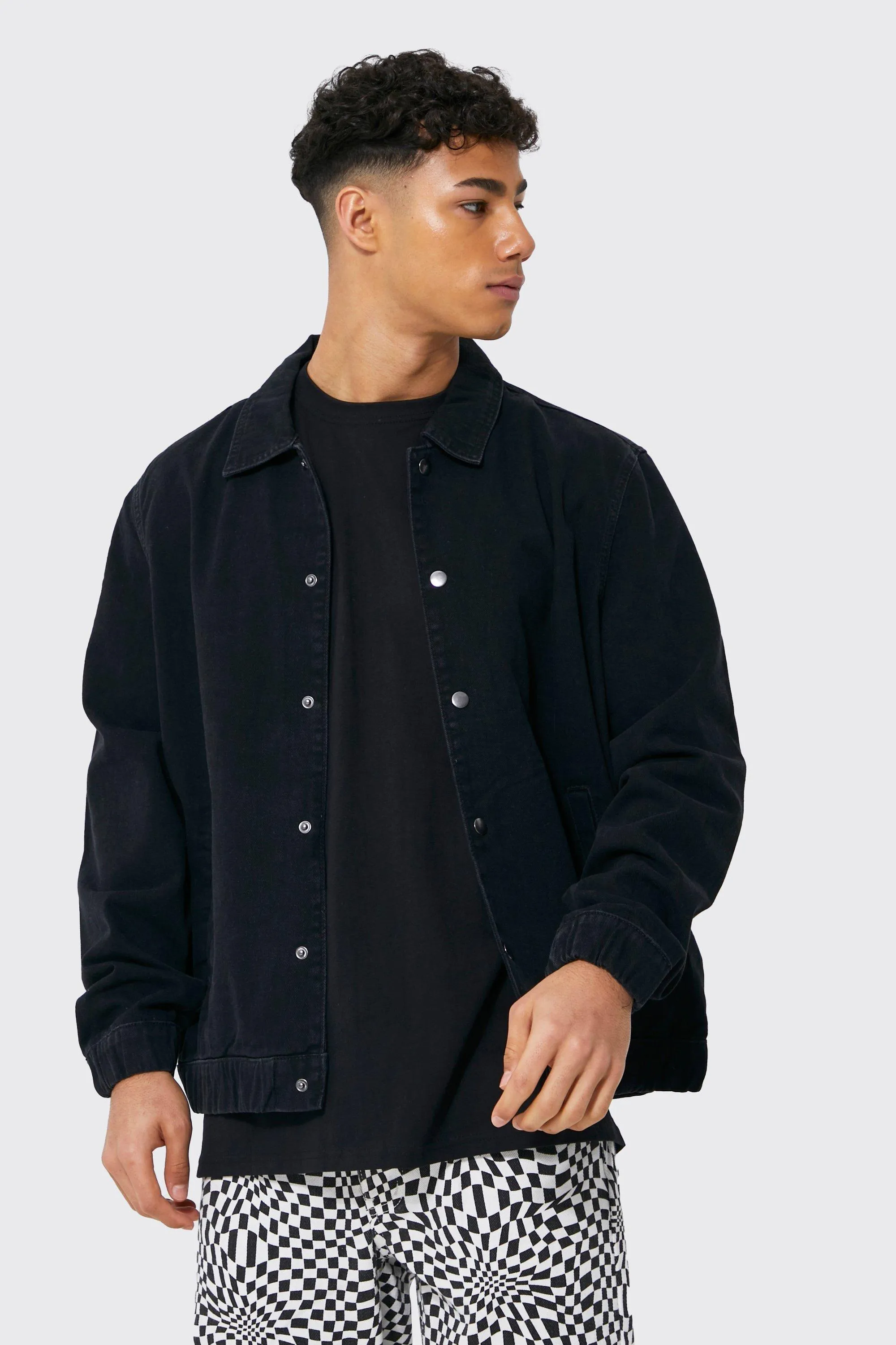 Lightweight Popper Bomber Denim Jacket