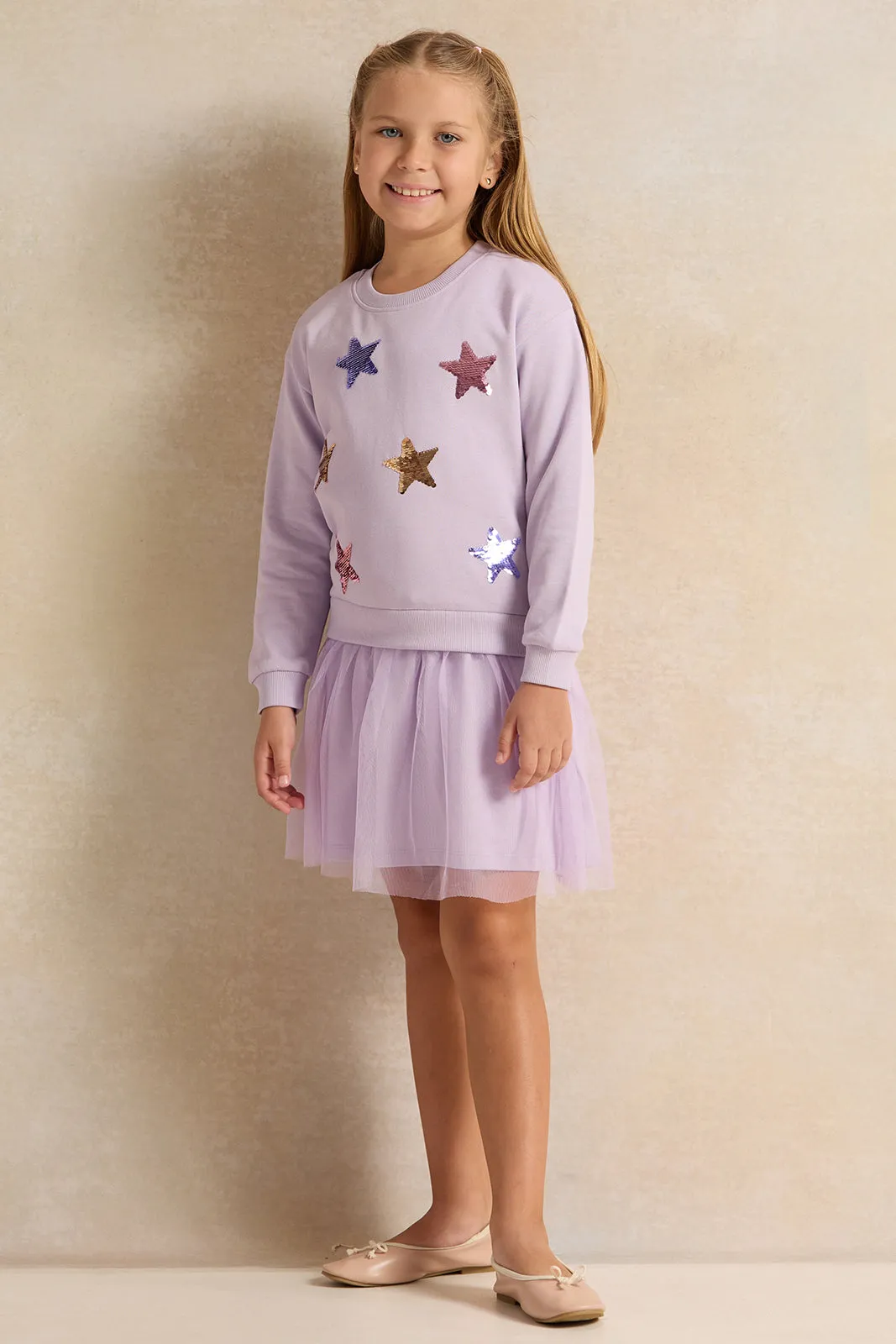 Lilac Knit Dress With Stars Sequins