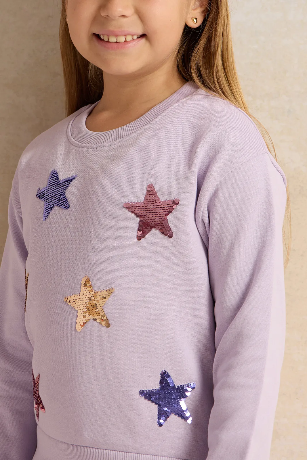 Lilac Knit Dress With Stars Sequins