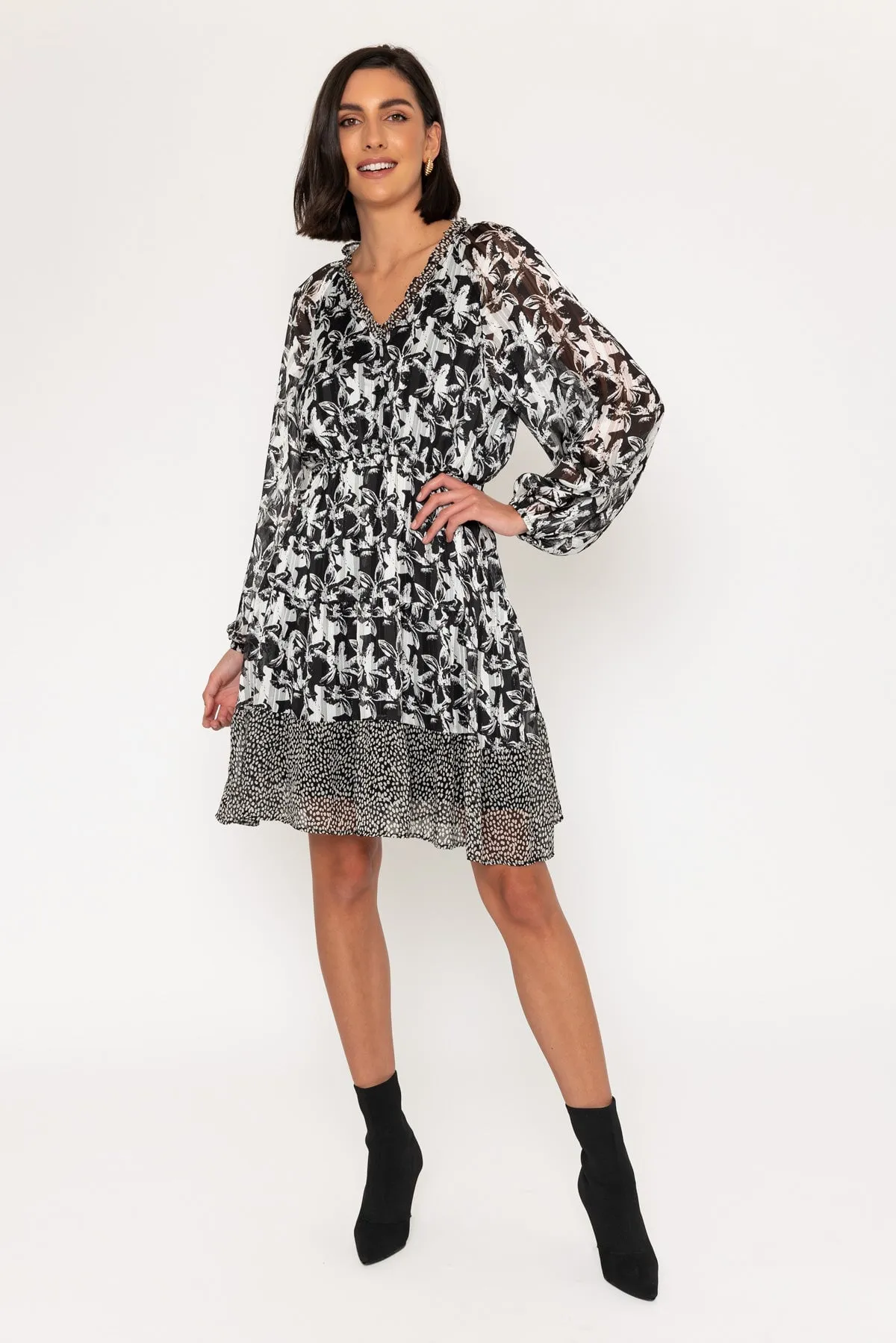 Long Sleeve Andie Knee Length Dress in Black & White