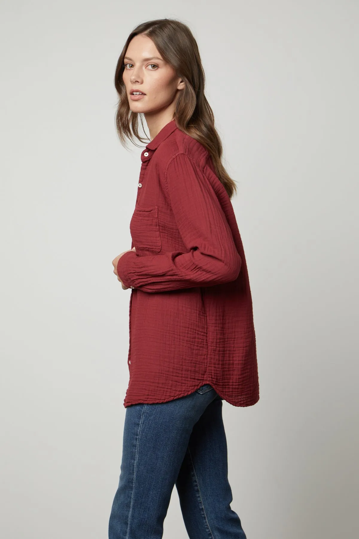 Margo Button-Up Cotton Gauze Shirt