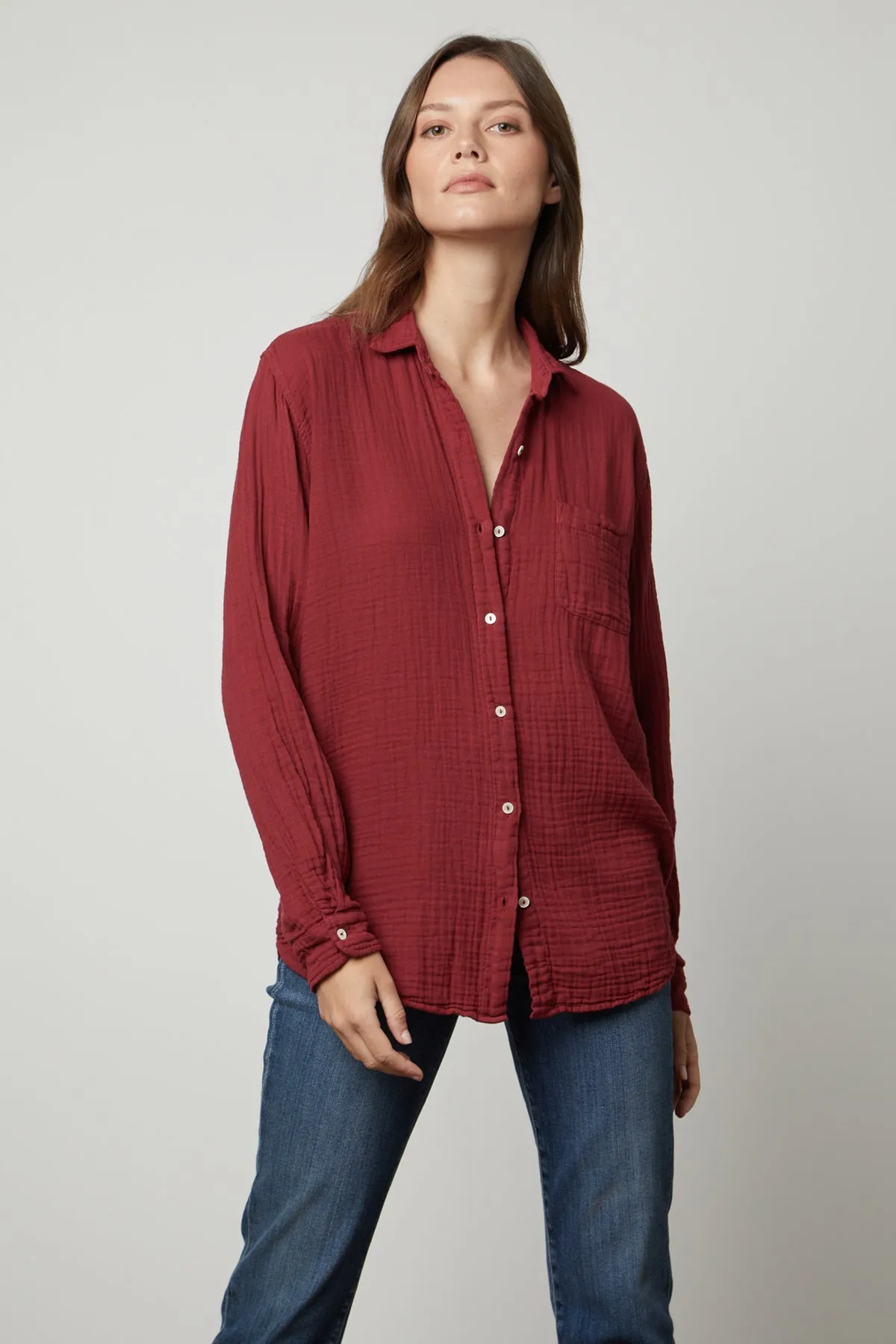 Margo Button-Up Cotton Gauze Shirt