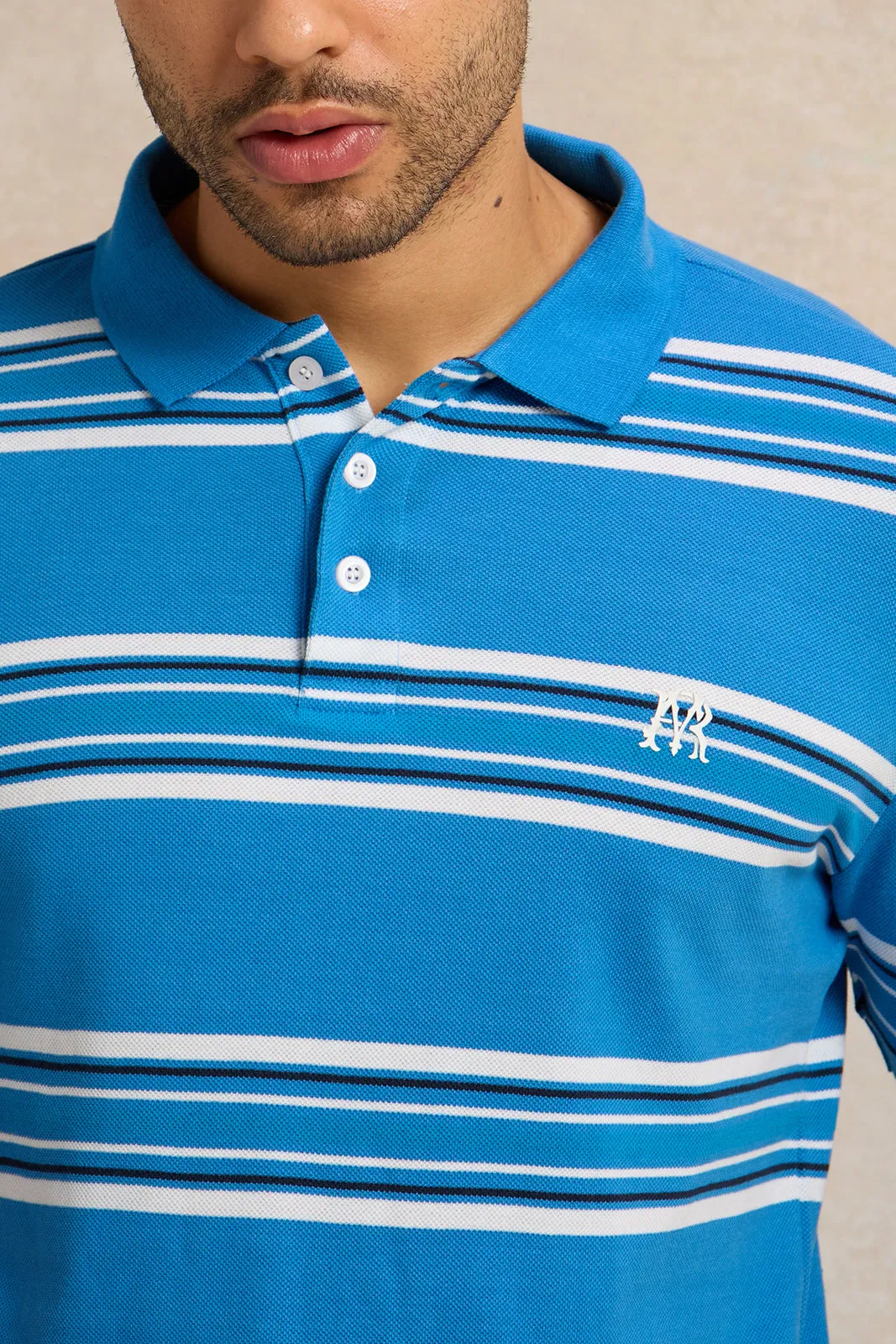 Men Blue Feeder Striped Pique Polo Shirt