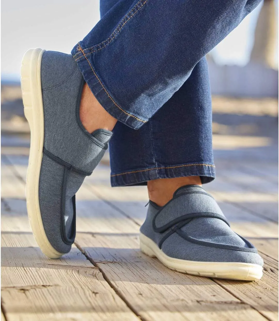 Blue Men's Hook-and-Loop Moccasins