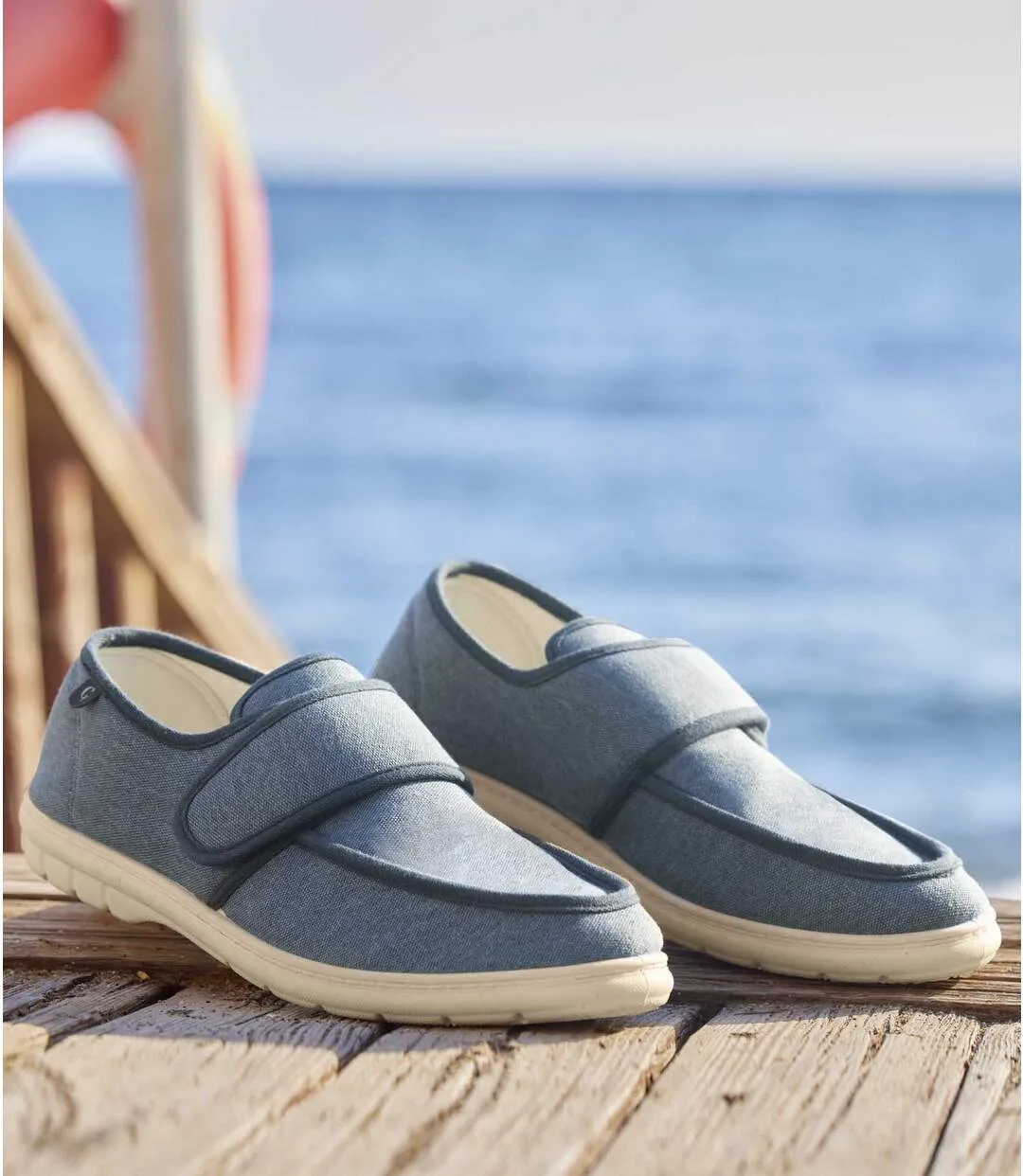 Blue Men's Hook-and-Loop Moccasins