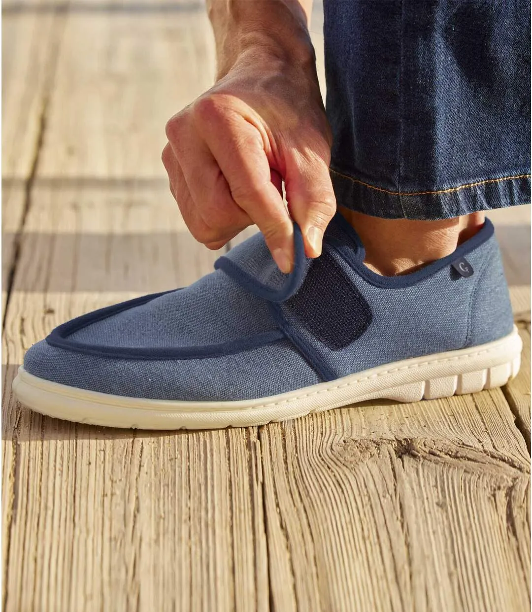 Blue Men's Hook-and-Loop Moccasins