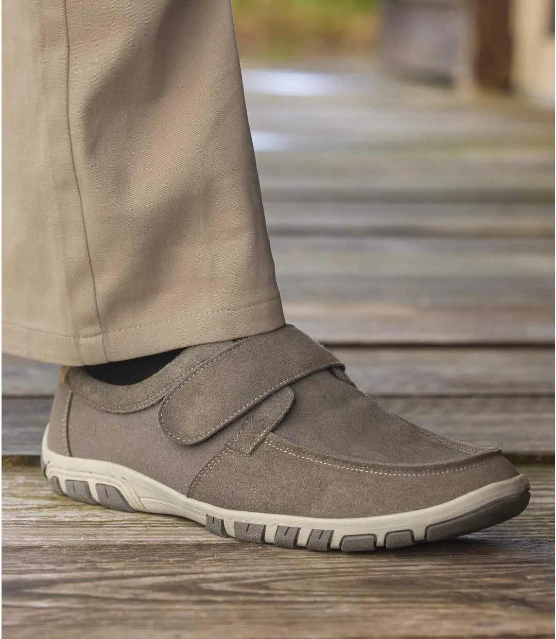 Grey Men's Hook-and-Loop Moccasins