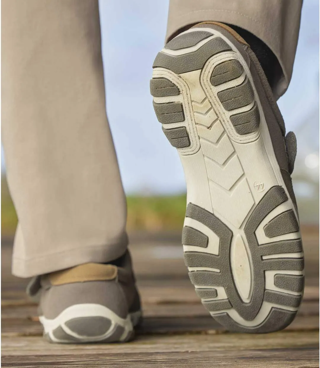 Grey Men's Hook-and-Loop Moccasins