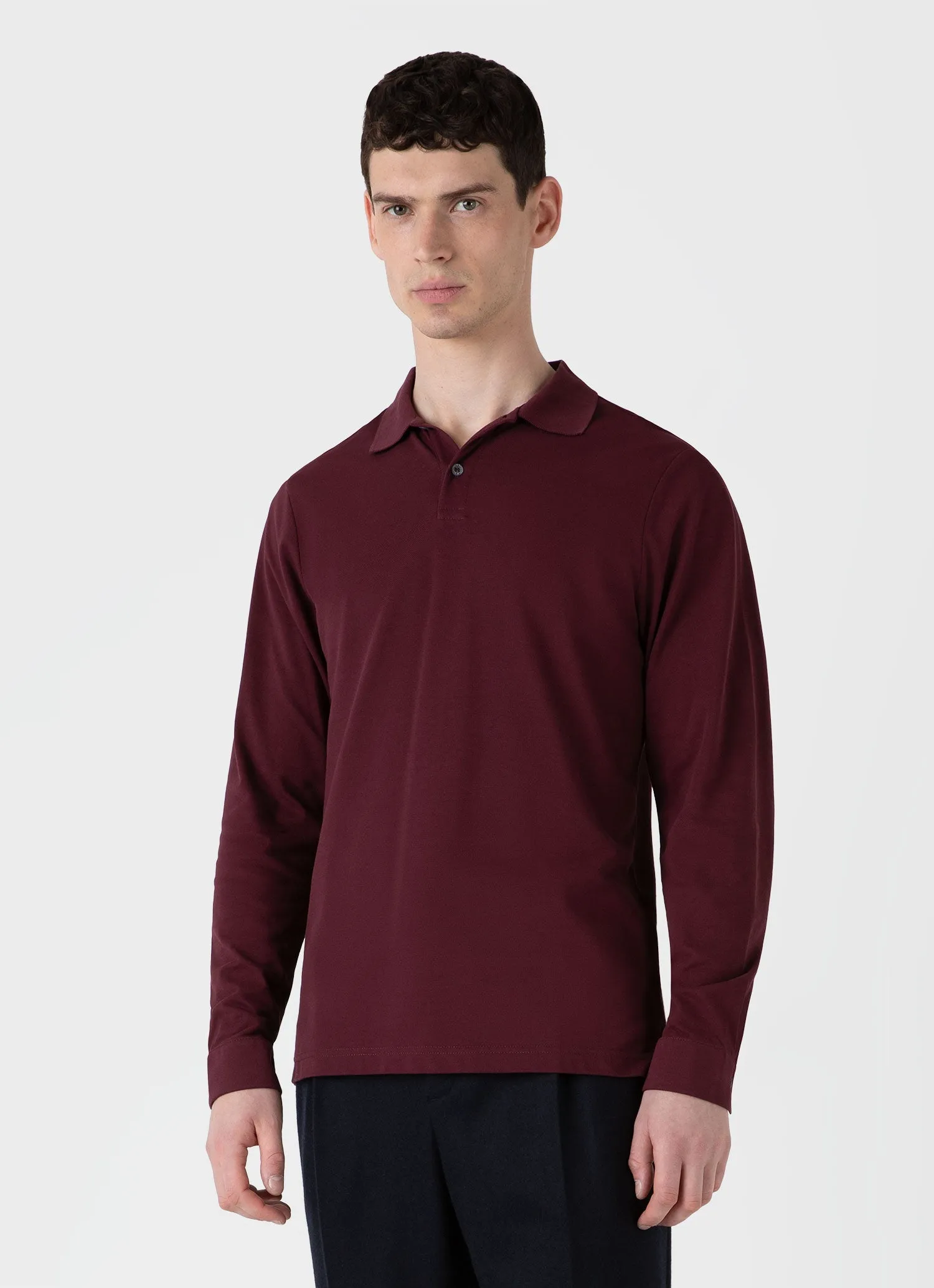 Men's Long Sleeve Piqué Polo Shirt in Port