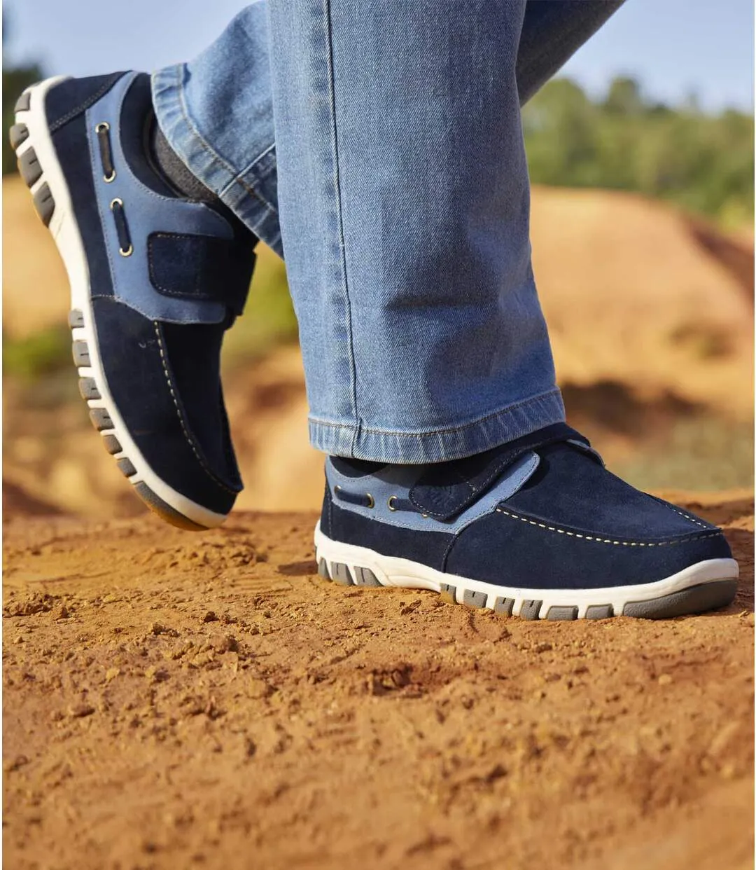 Navy Hook-and-Loop Men's Moccasins