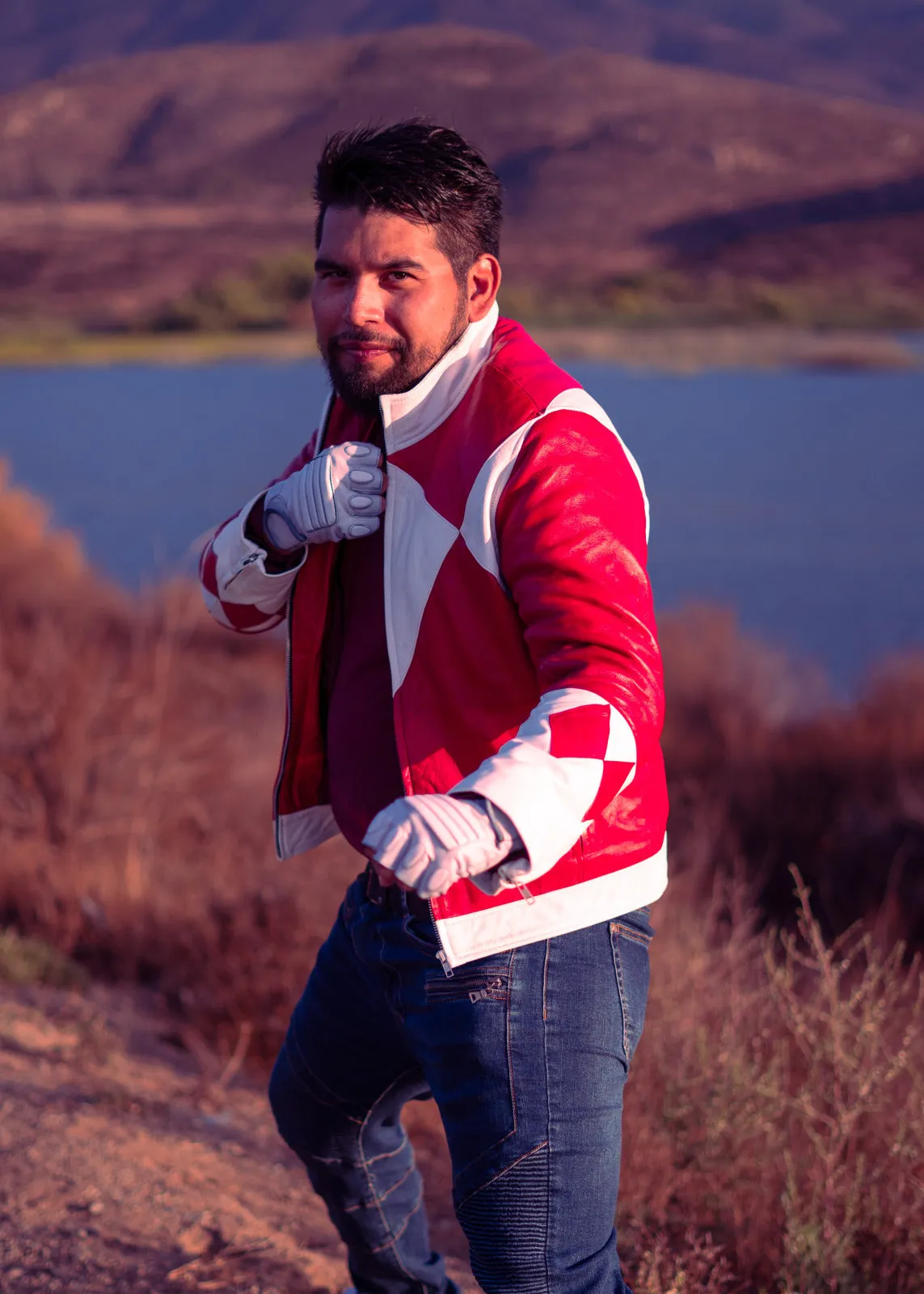 Mens Power Rangers Classic Leather Jacket - Red