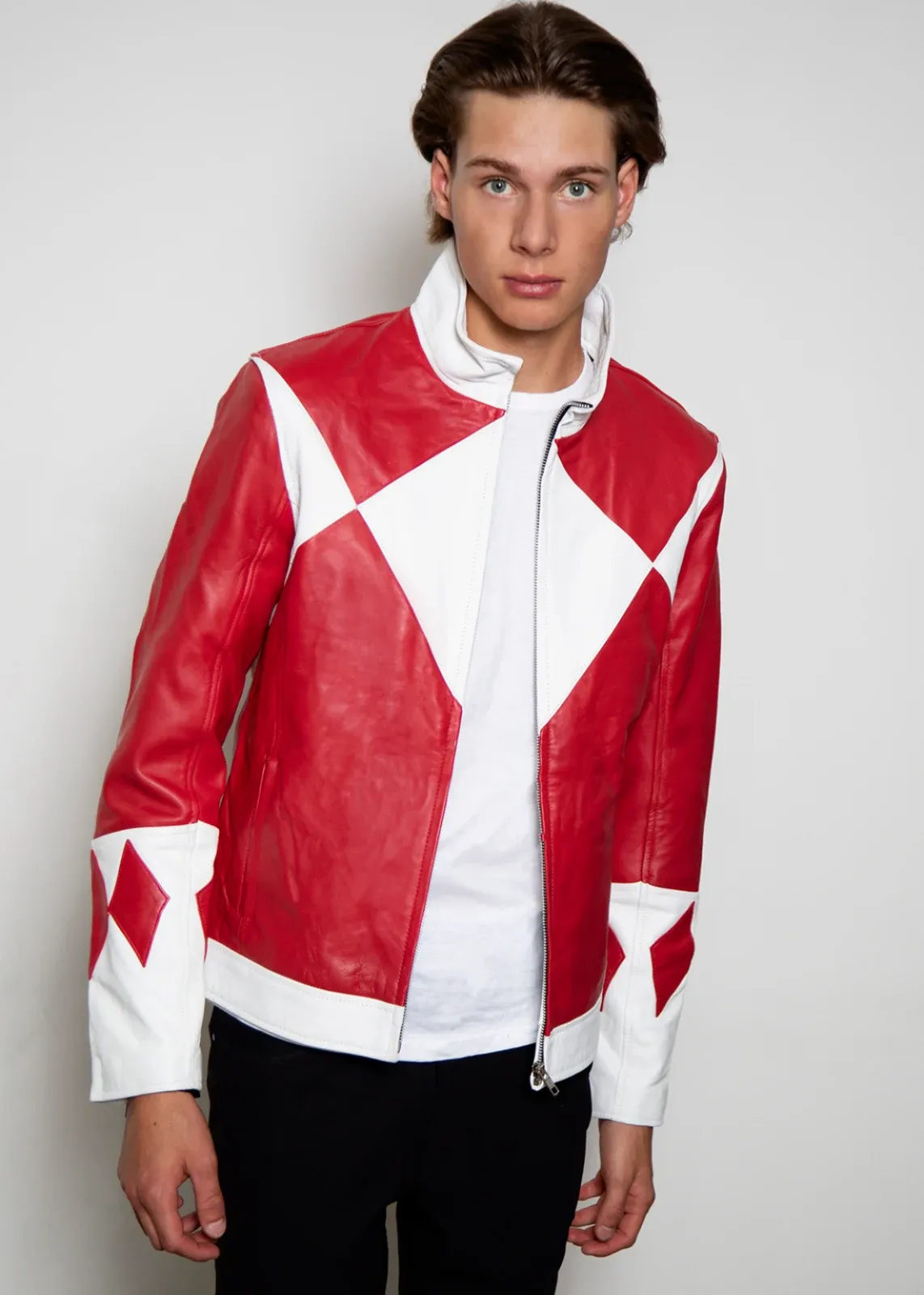 Mens Power Rangers Classic Leather Jacket - Red