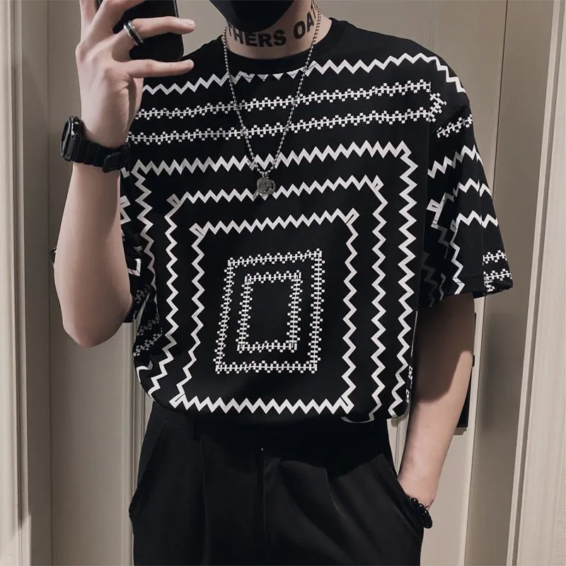 Men's Summer Geometric Print T-Shirt - Short Sleeve Casual Streetwear Top