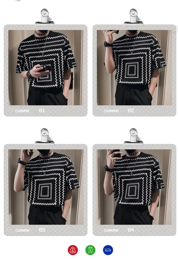 Men's Summer Geometric Print T-Shirt - Short Sleeve Casual Streetwear Top