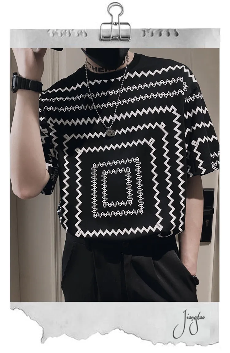 Men's Summer Geometric Print T-Shirt - Short Sleeve Casual Streetwear Top