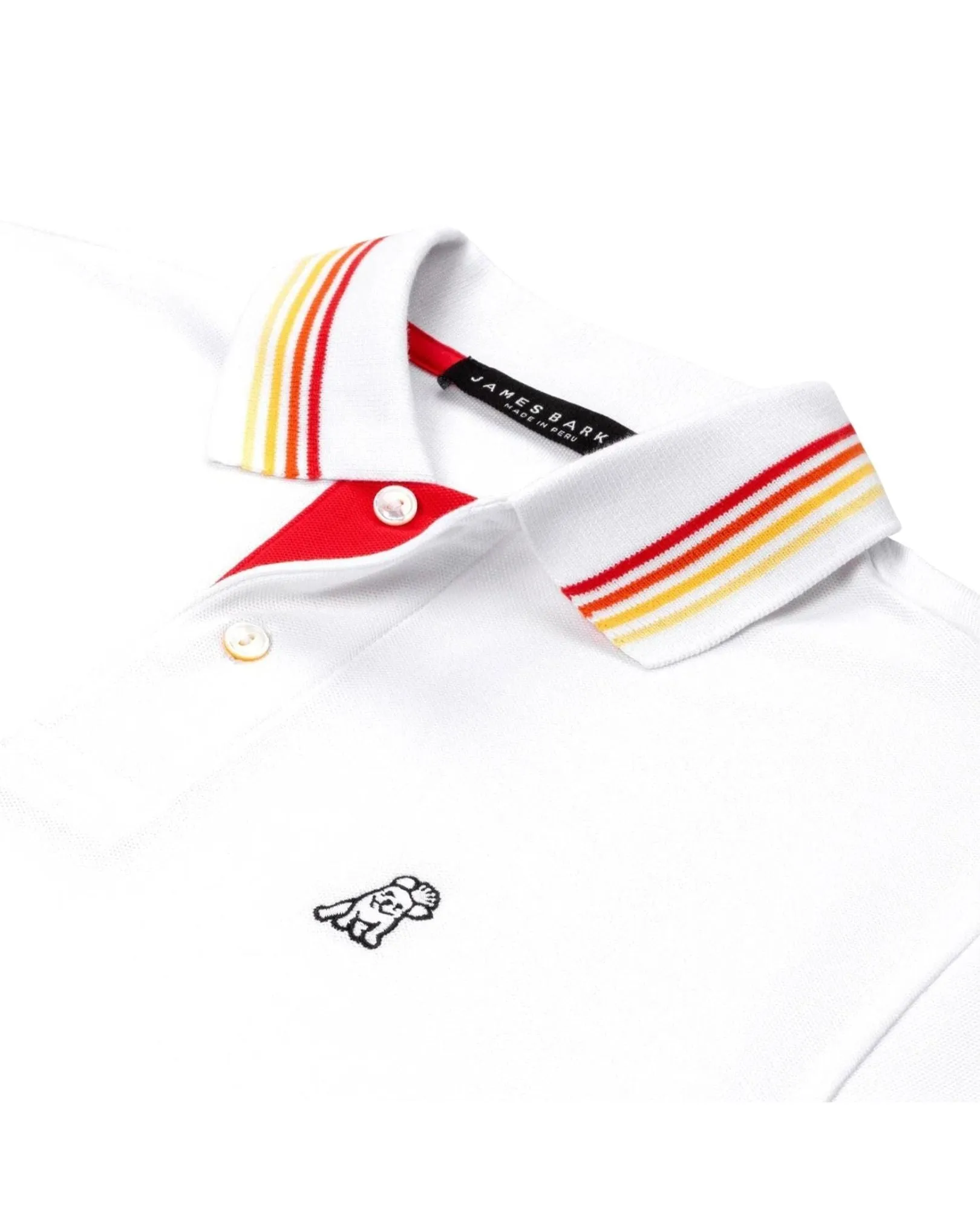 Men's White Red Stripe Details Polo Shirt - White A11