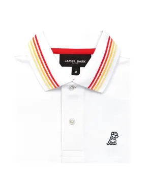 Men's White Red Stripe Details Polo Shirt - White A11