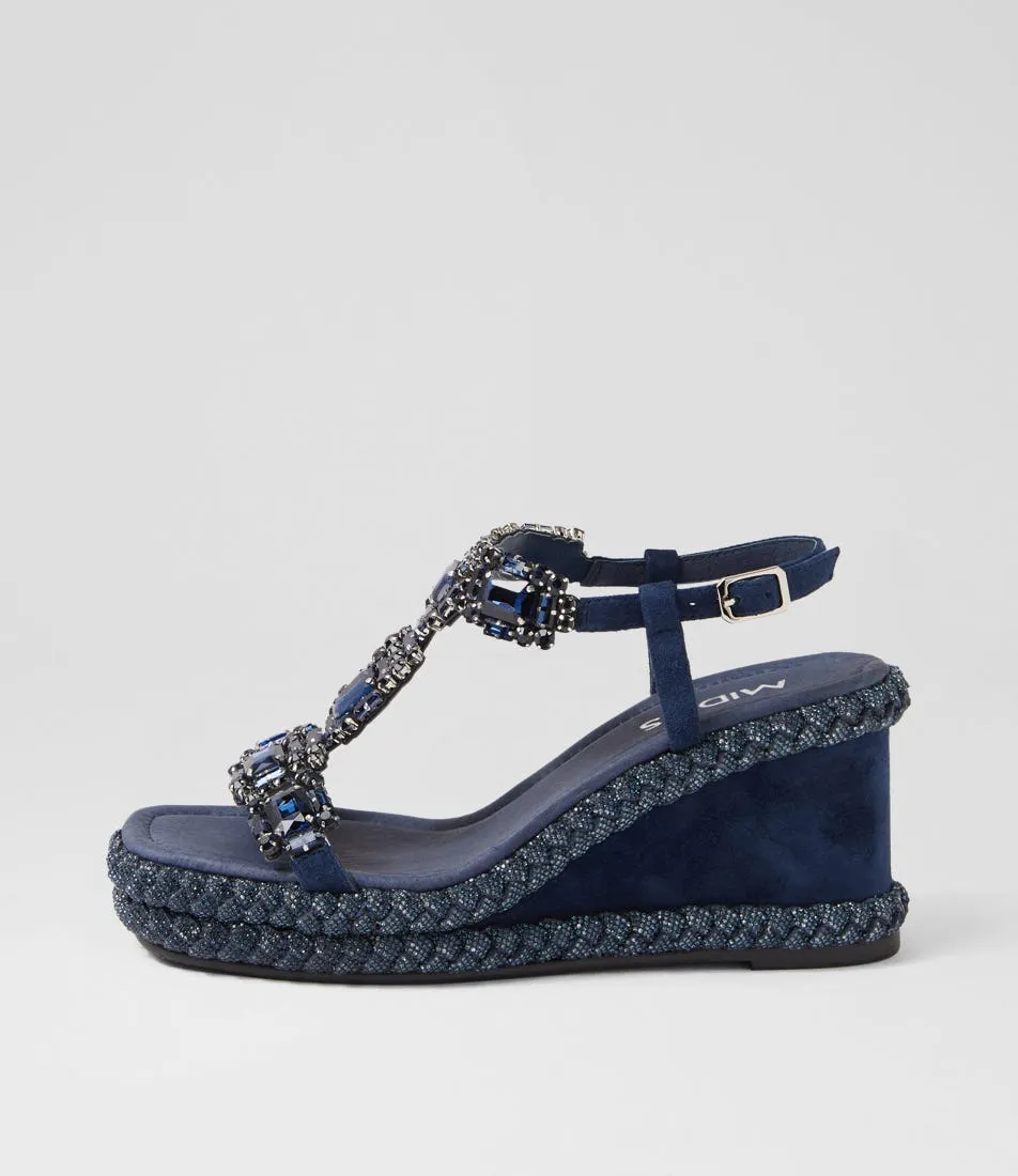 MIDAS Vixel Navy Suede Jewels Sandals