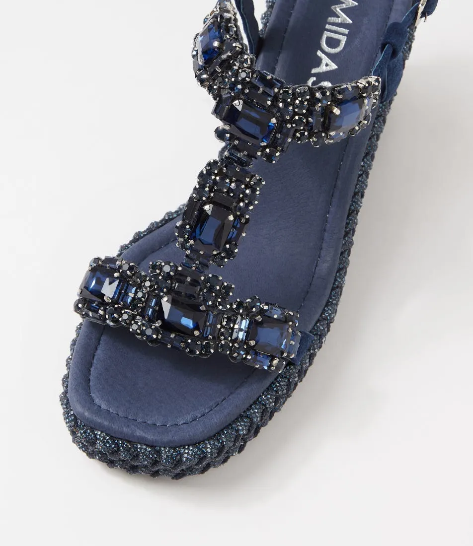 MIDAS Vixel Navy Suede Jewels Sandals