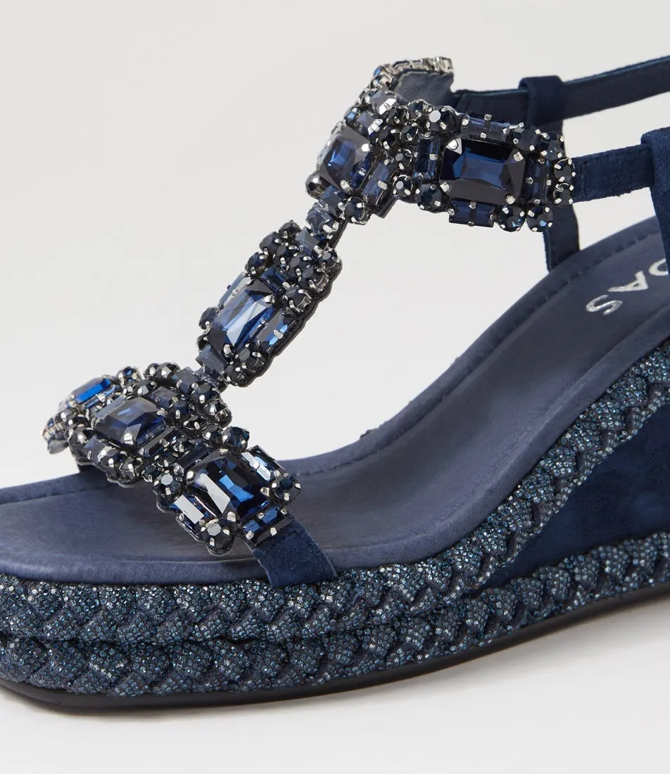 MIDAS Vixel Navy Suede Jewels Sandals