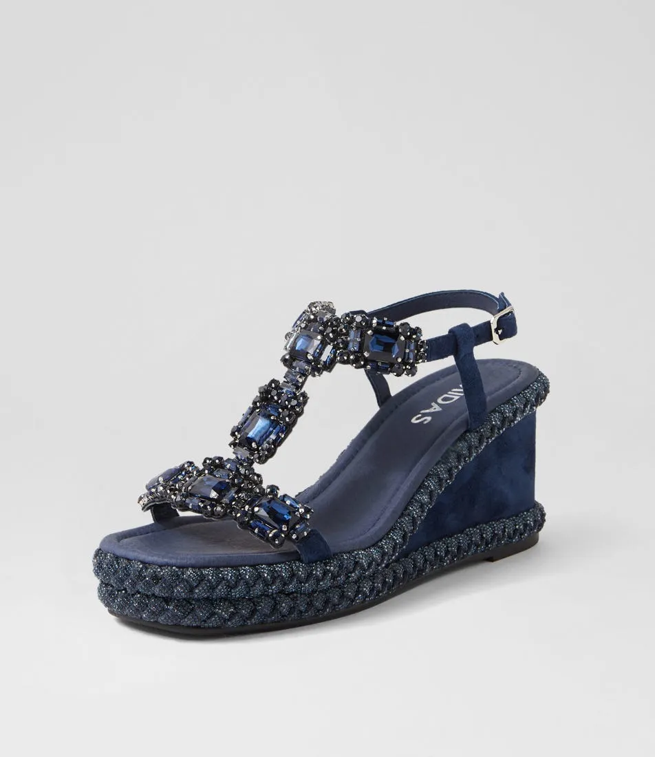 MIDAS Vixel Navy Suede Jewels Sandals