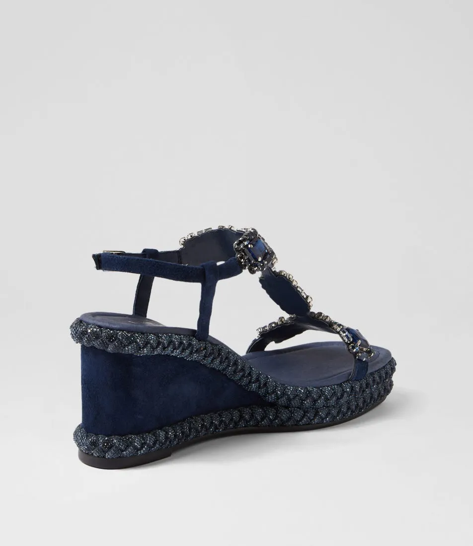 MIDAS Vixel Navy Suede Jewels Sandals