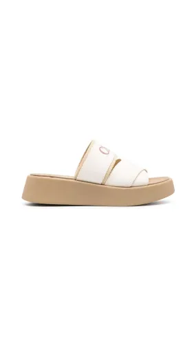 White Beige Mila Linen Slides