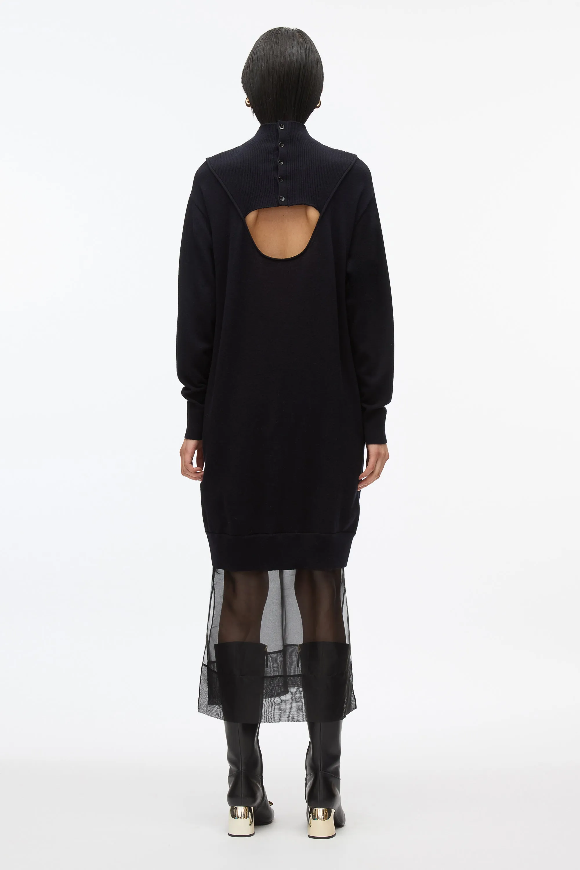 Mockneck Knit Dress with Lace Inlay