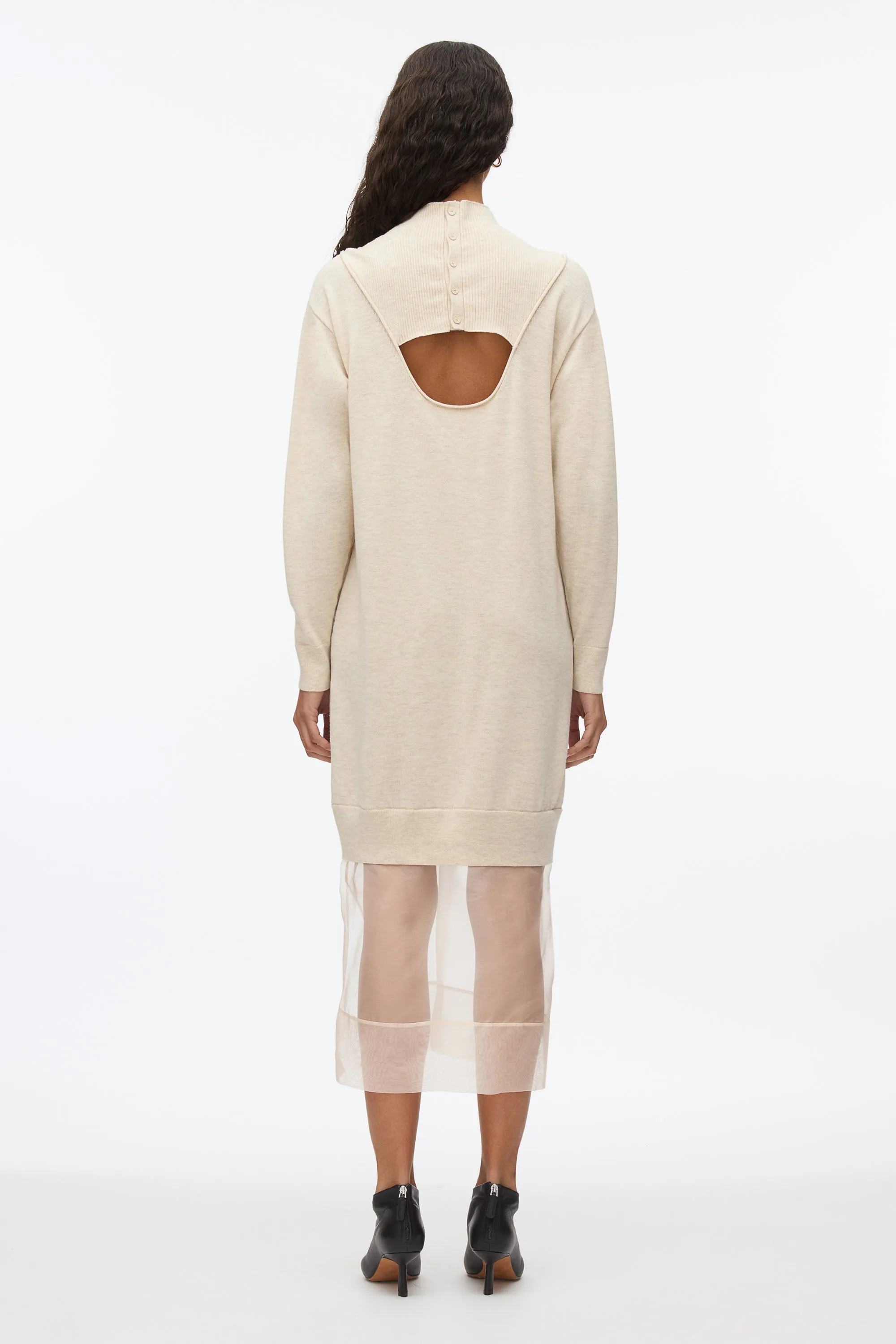 Mockneck Knit Dress with Lace Inlay