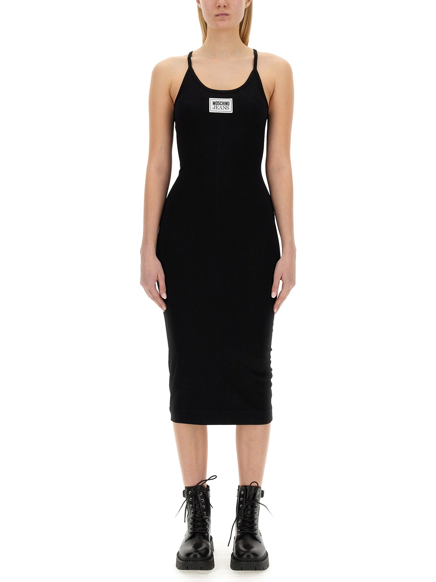 Ribbed Dress with Logo Patch