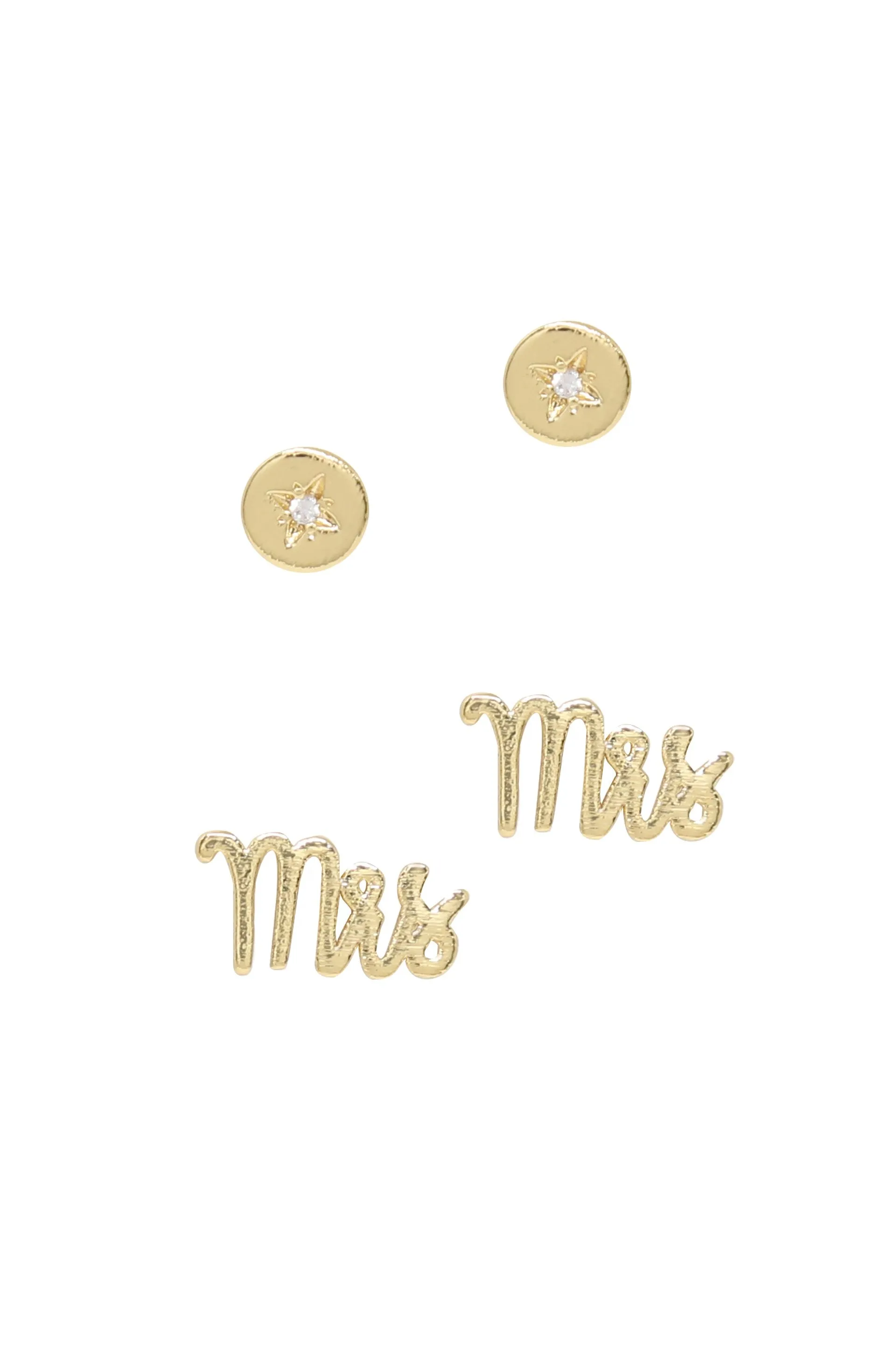 Mrs. 18k Gold Plated Earring Stud Set