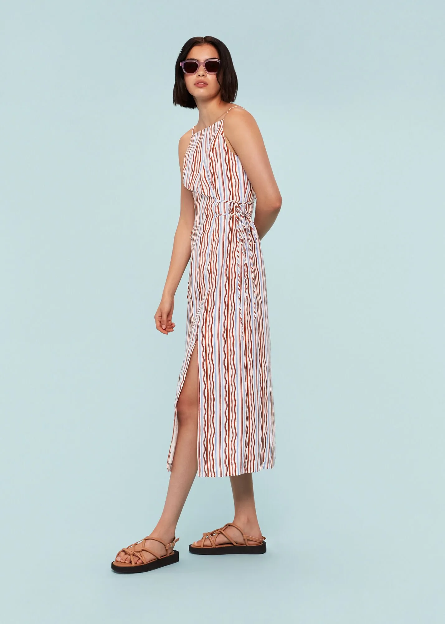 Multicolour Wiggle Stripe Tie Detail Dress