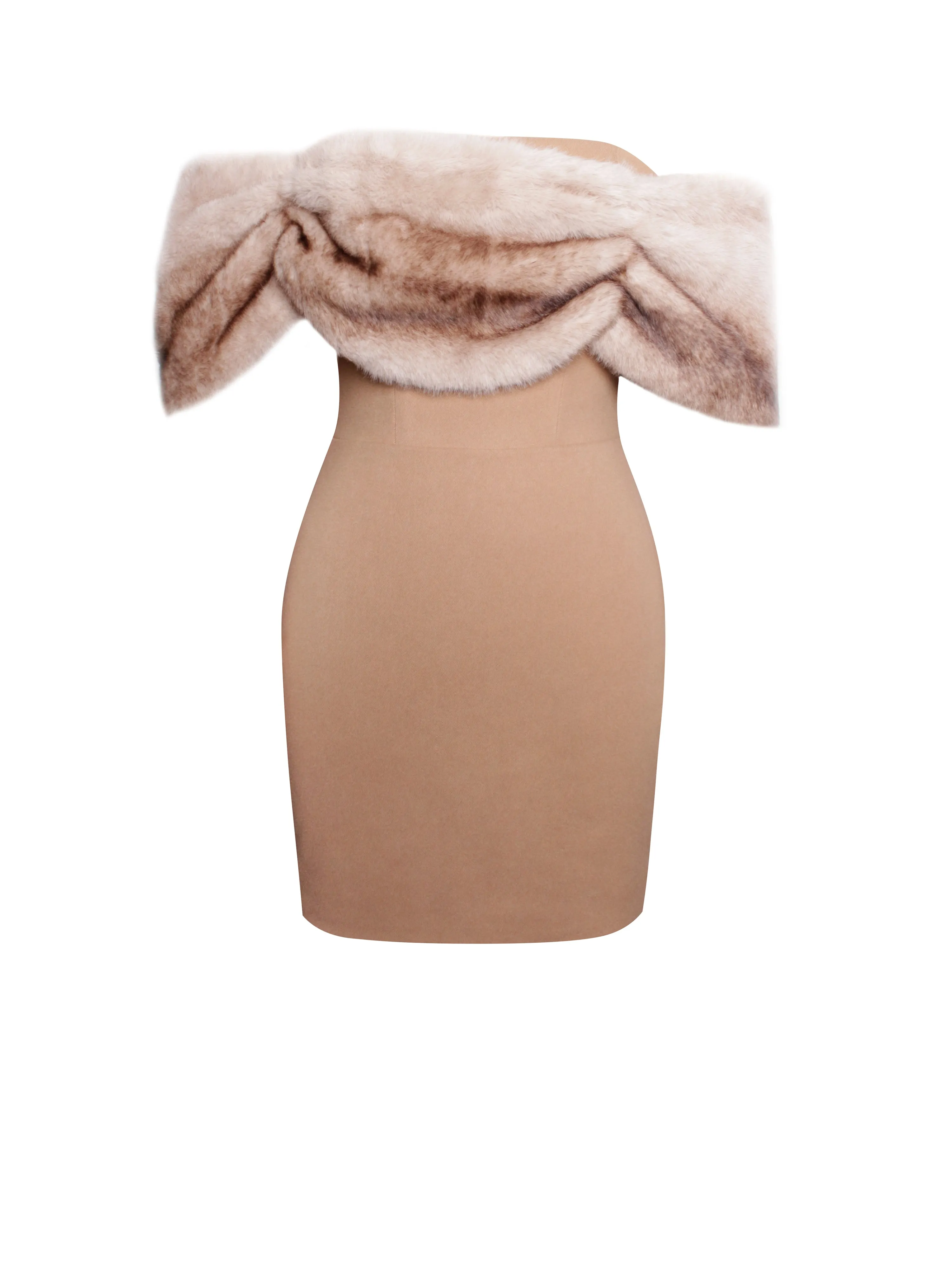 Nadira Off Shoulder Fur Trim Mini Dress