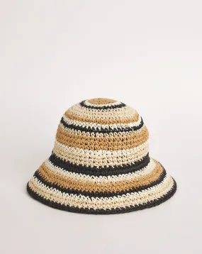 Neutral Stripe Raffia Straw Hat