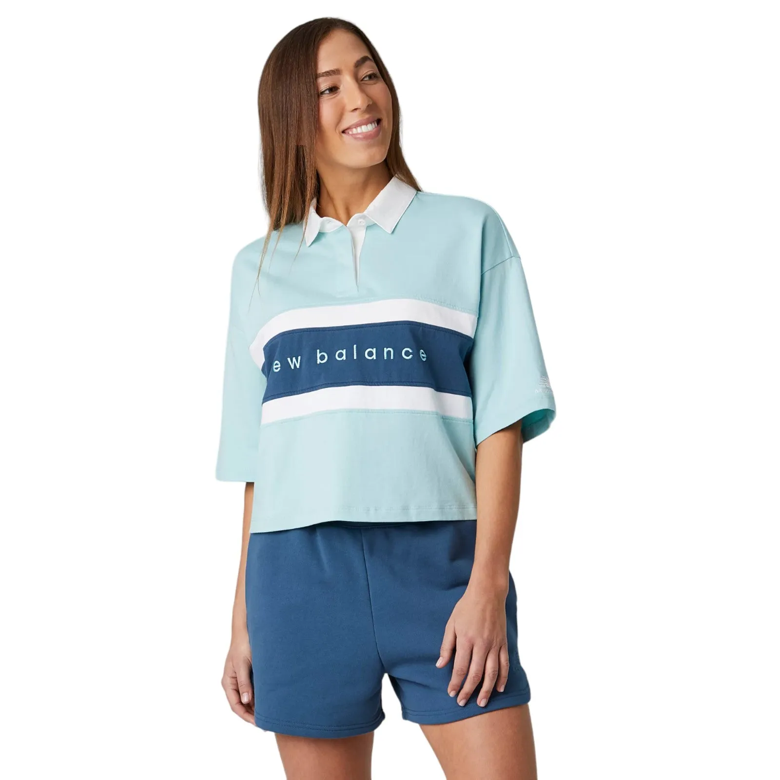 New Balance Womens Athletics Preppy Boxy Polo Shirt - Blue