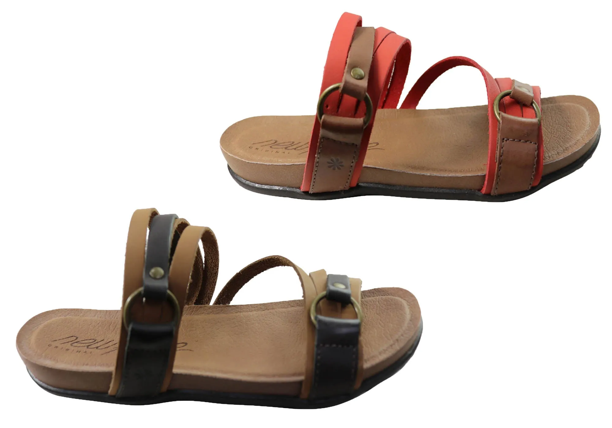 New Face Flick Womens Comfort Leather Slides Sandals Made In Brazil