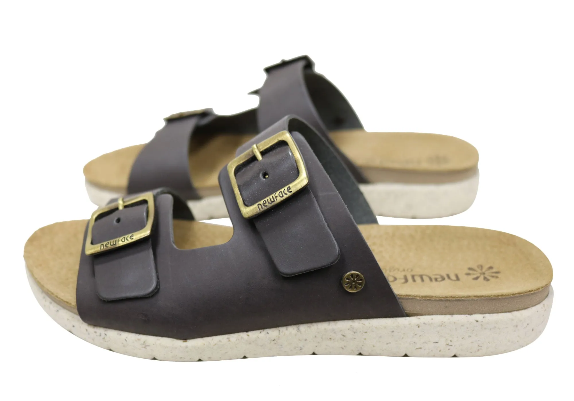 New Face Lockia Womens Comfort Leather Slides Sandals Made In Brazil