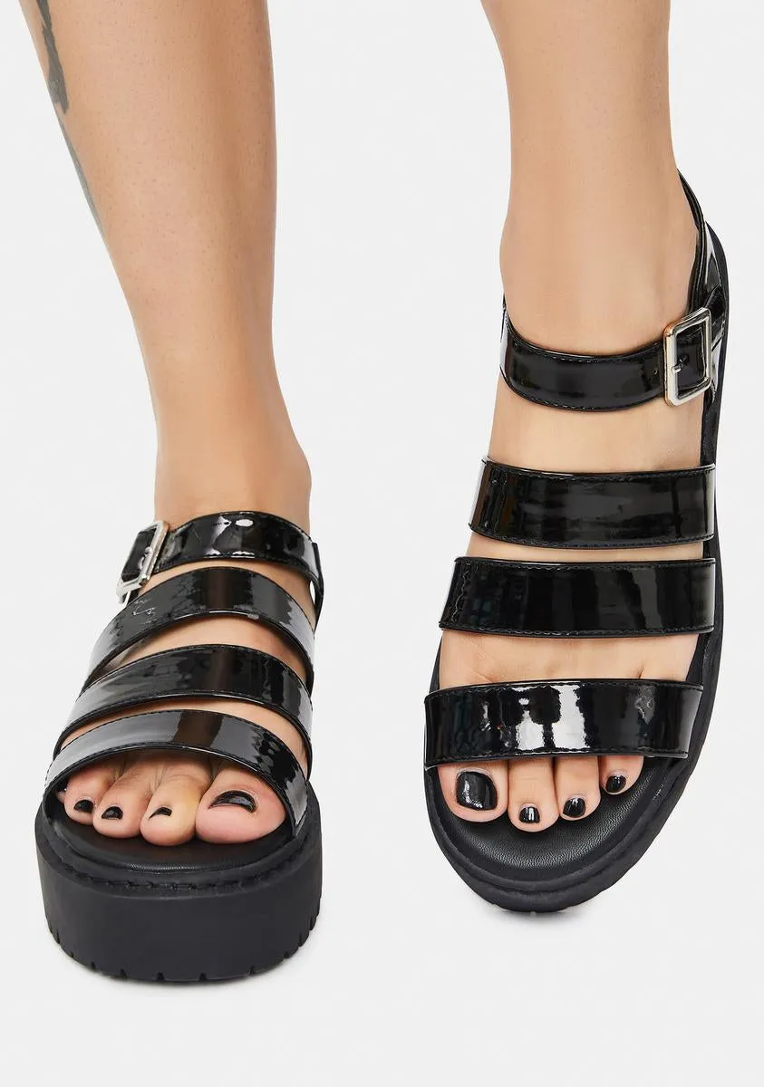 Noir Met Someone Platform Gladiator Sandals-