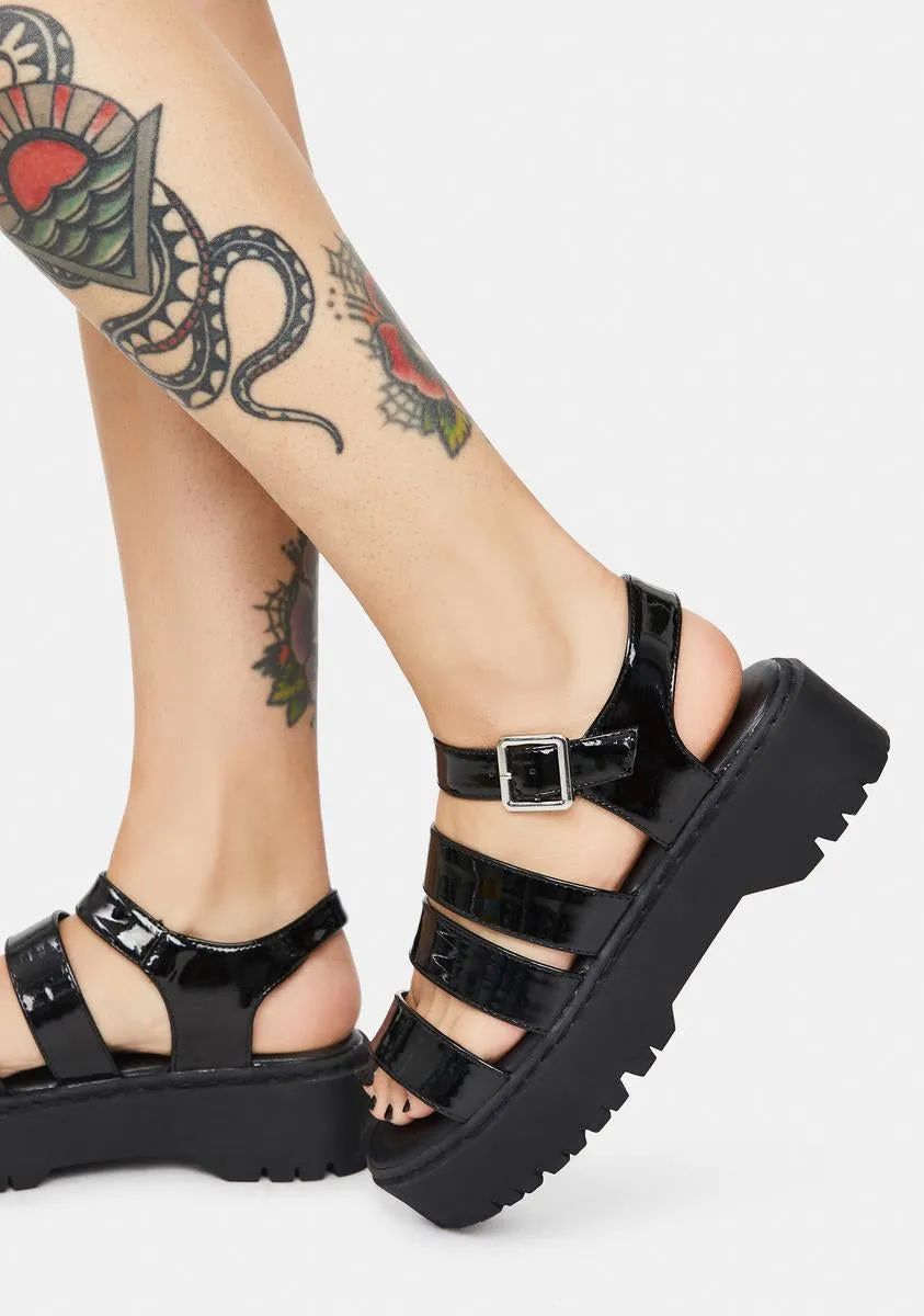 Noir Met Someone Platform Gladiator Sandals-