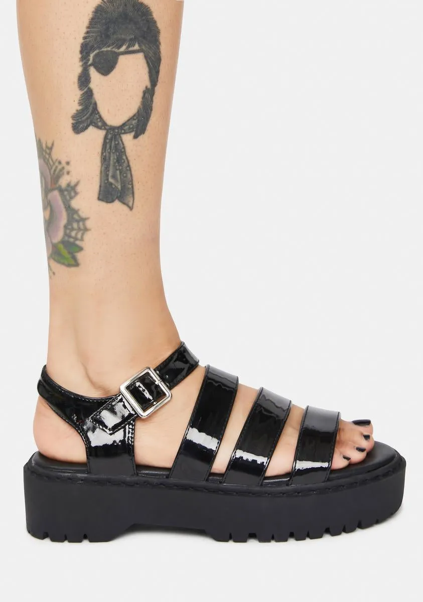 Noir Met Someone Platform Gladiator Sandals-