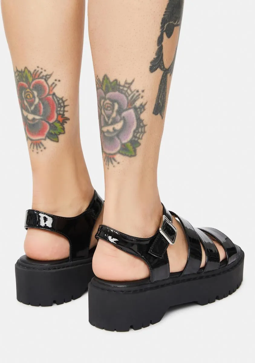 Noir Met Someone Platform Gladiator Sandals-