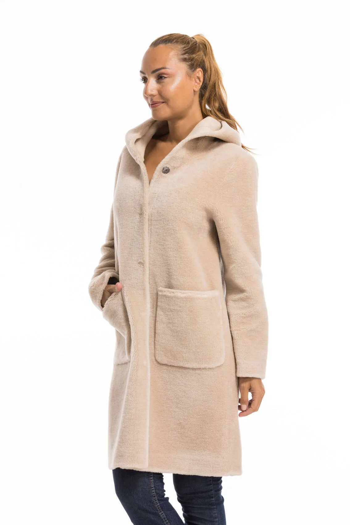 Oakwood coffee coat for women made of wool style 63747 - Google SEO friendly.