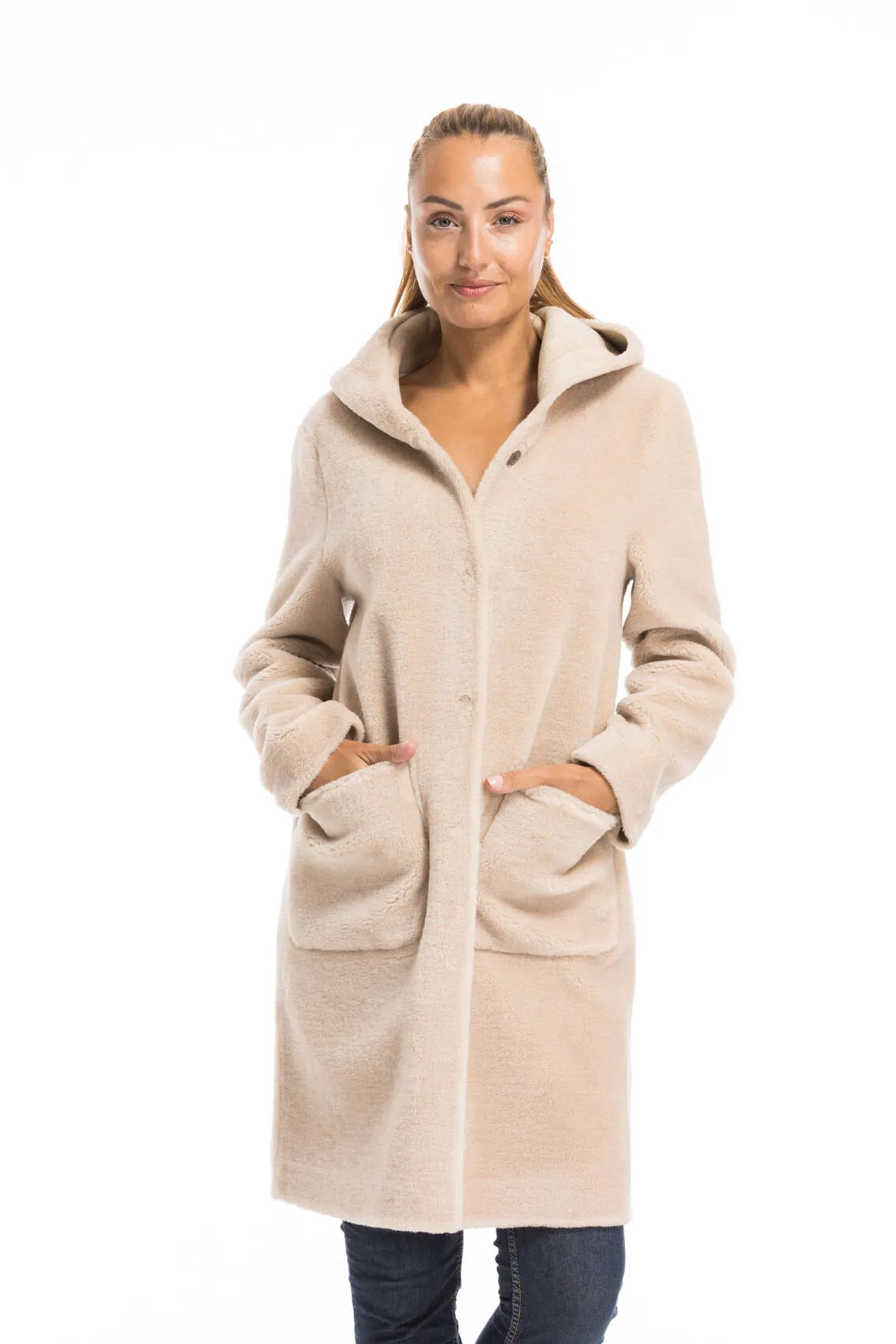 Oakwood coffee coat for women made of wool style 63747 - Google SEO friendly.