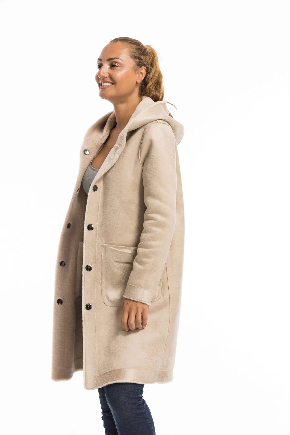 Oakwood coffee coat for women made of wool style 63747 - Google SEO friendly.